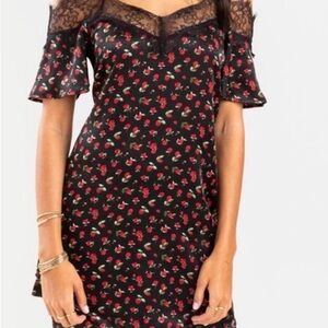 Miami Black and Red Floral Lace Dress
